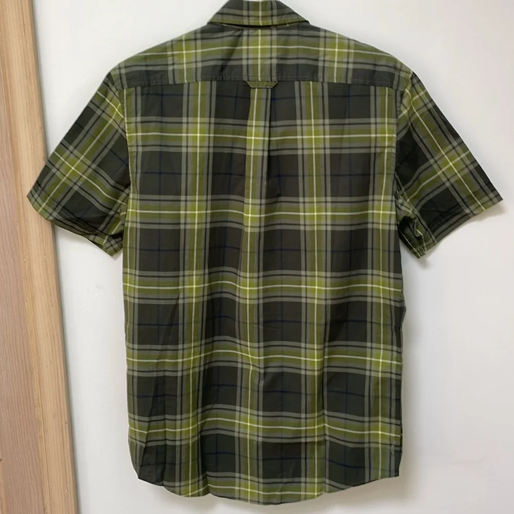 Timberland Shirt Green White Plaid Short Sleeve Button Up Mens Small